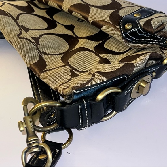 Coach Signature Canvas Shoulder Bag with Black Leather Trim & Brass Hardware - Picture 8 of 9